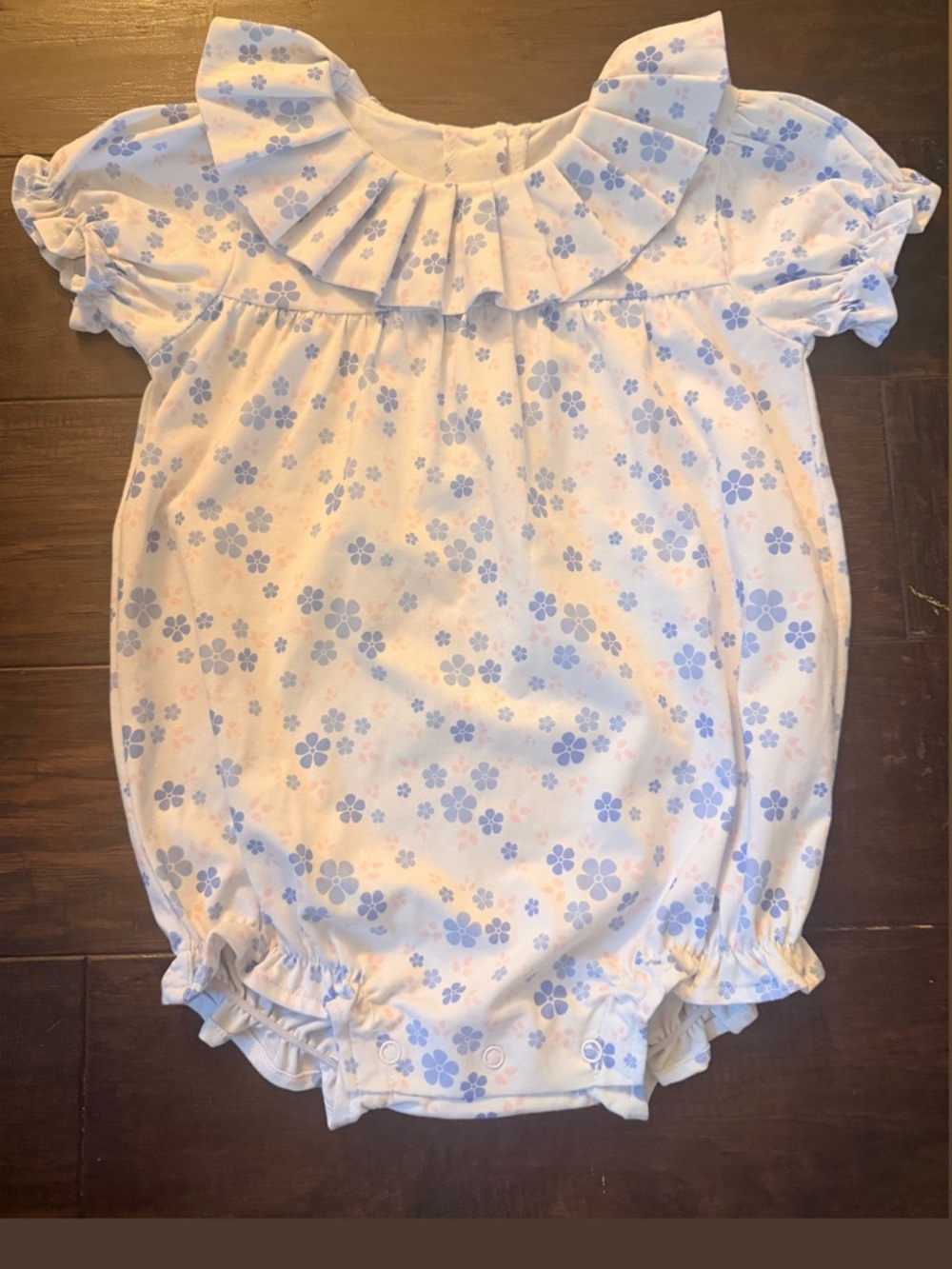 Baby Girls White Romper with Light Blue Floral Print